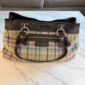 Coach Multicolor Plaid Tweed Shoulder Bag